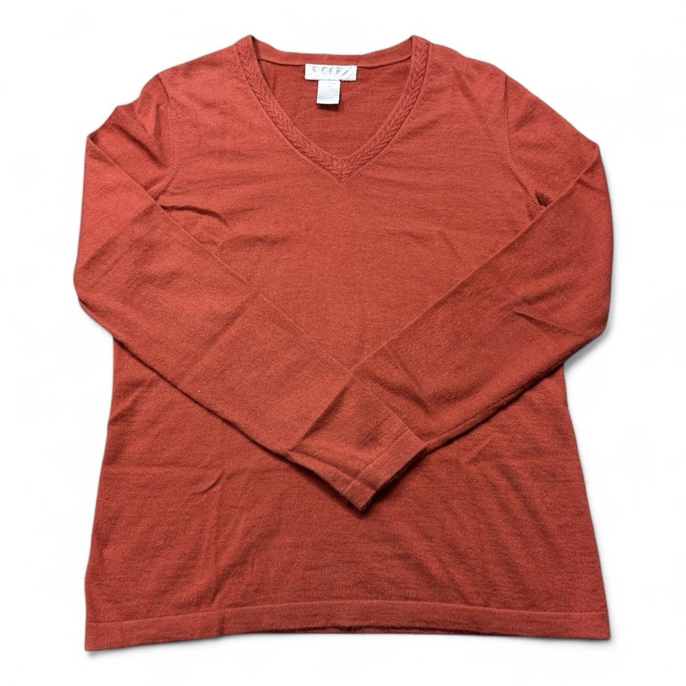 McDuff 100% Cashmere Knit Pullover V Neck Sweater, Red, Women's Size Medium
